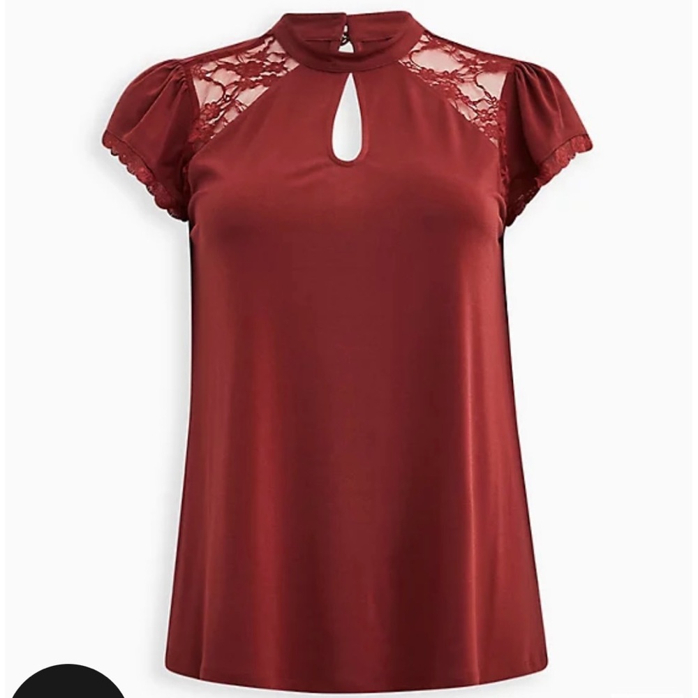 Torrid Studio Crepe Jersey Mock Neck Lace Pieced Keyhole Top Size 4